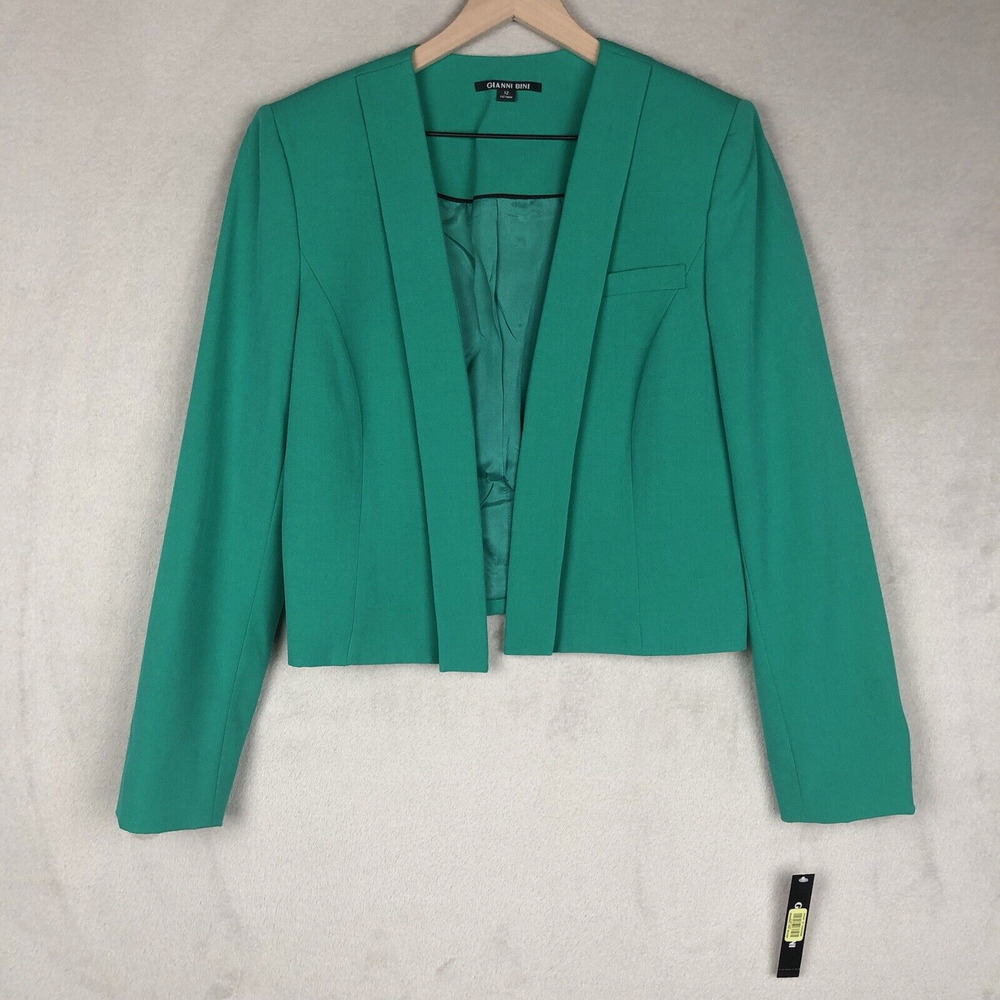 SOLD GIANNI BINI Caitlin Open Cropped Jacket Sz 12 Green Long Sleeve Lined $139‎